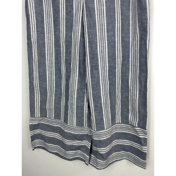 NWT Pink Rose Linen Cotton Wide Leg Pants Blue Striped Beachy Lagonlook Large - Picture 8 of 10